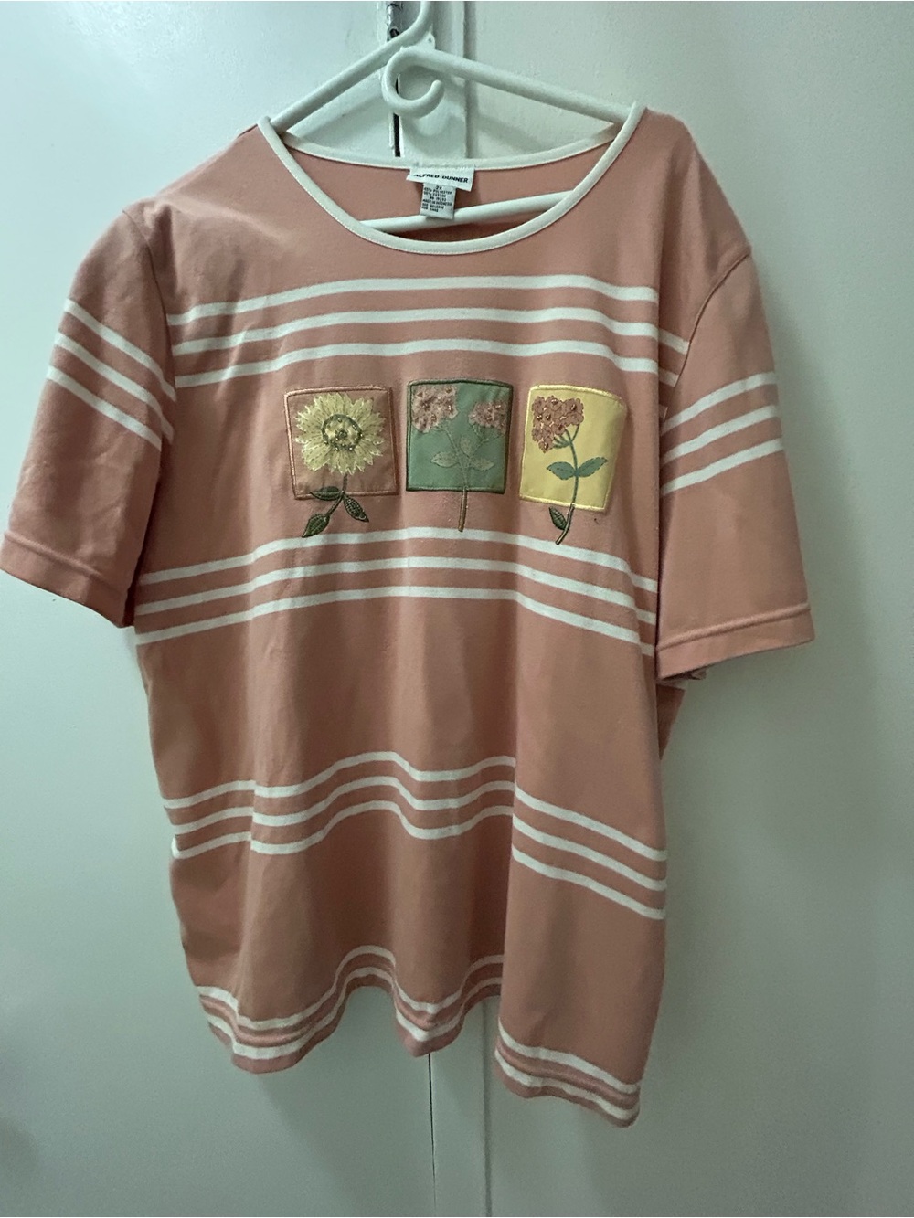 Alfred Dunner Peach Striped Floral Patch Short Sleeve Top and matching pants